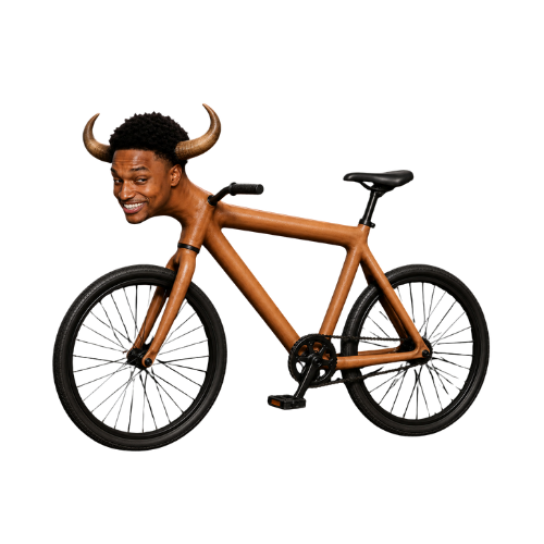 Ansem depicted as a bull-horned rider fused to a bicycle, charging the trenches